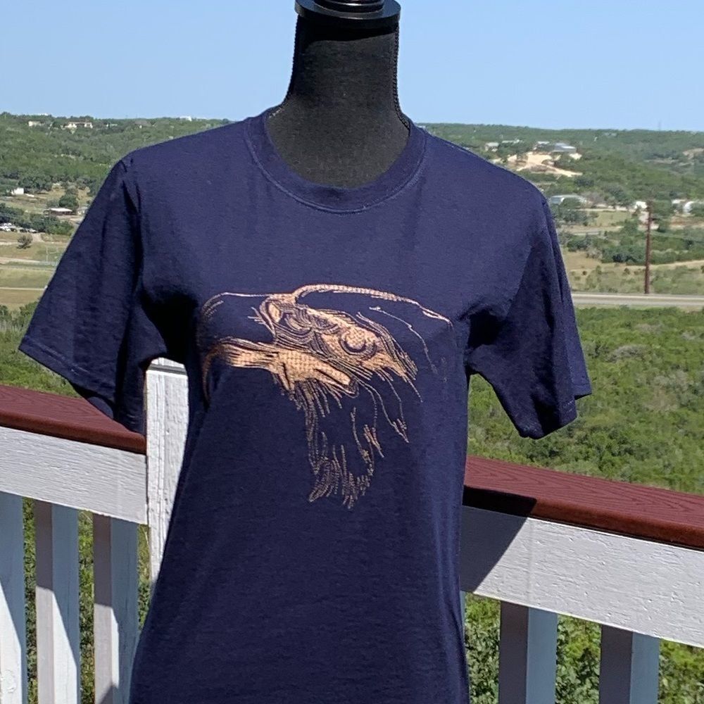 𝅺Dark Navy T-shirt Embroidery Eagle‎ Print